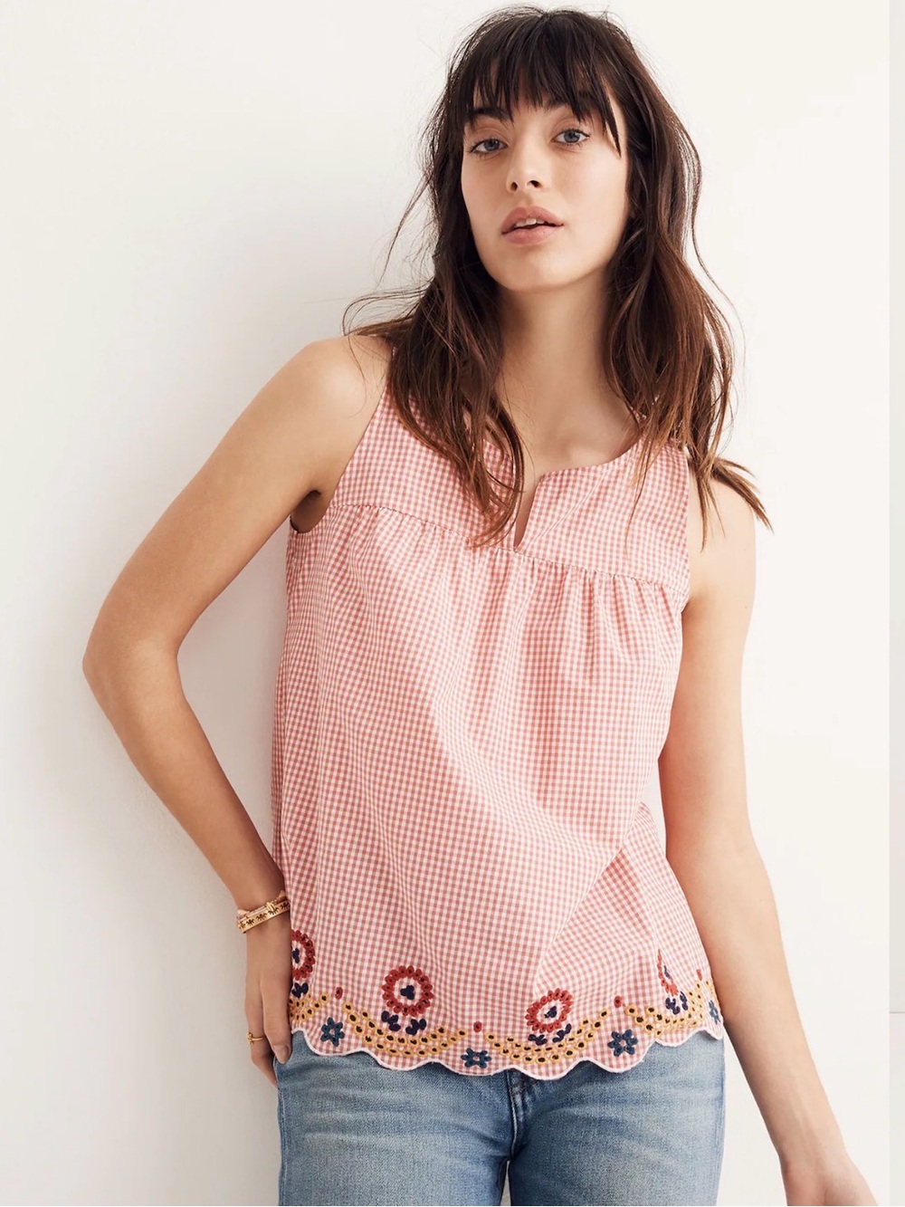 Madewell sunset gingham embroidered tank top women’s medium
